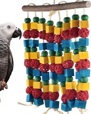 "Bird Block Knots Tearing Multicolored Natural Wooden Parrot Chewing Toy "
