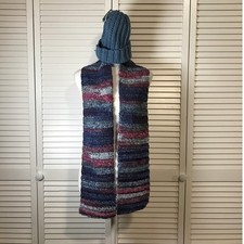 NWT Handmade Crocheted Blue Purple Textured Beanie Scarf 60