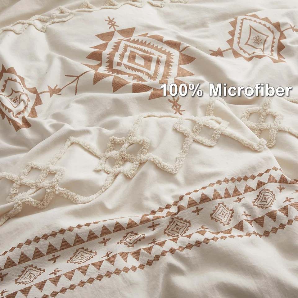 Juego de Funda Nórdica Boho Queen Size, Beige y Terracota Color Choque 3 Piezas Mi... Foto 3 de 4