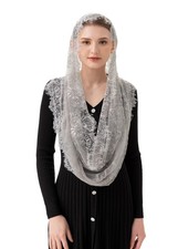 Spanish Lace Infinity Mantilla Veil - Vintage Inspired Gray Latin Mass Covering