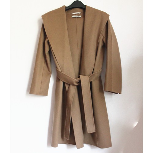S Max Mara belted virgin-wool coat, Camel, Size 0