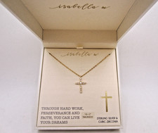 NIB Isabella M gold over sterling & clear cz cross pendant necklace 16" + 2"