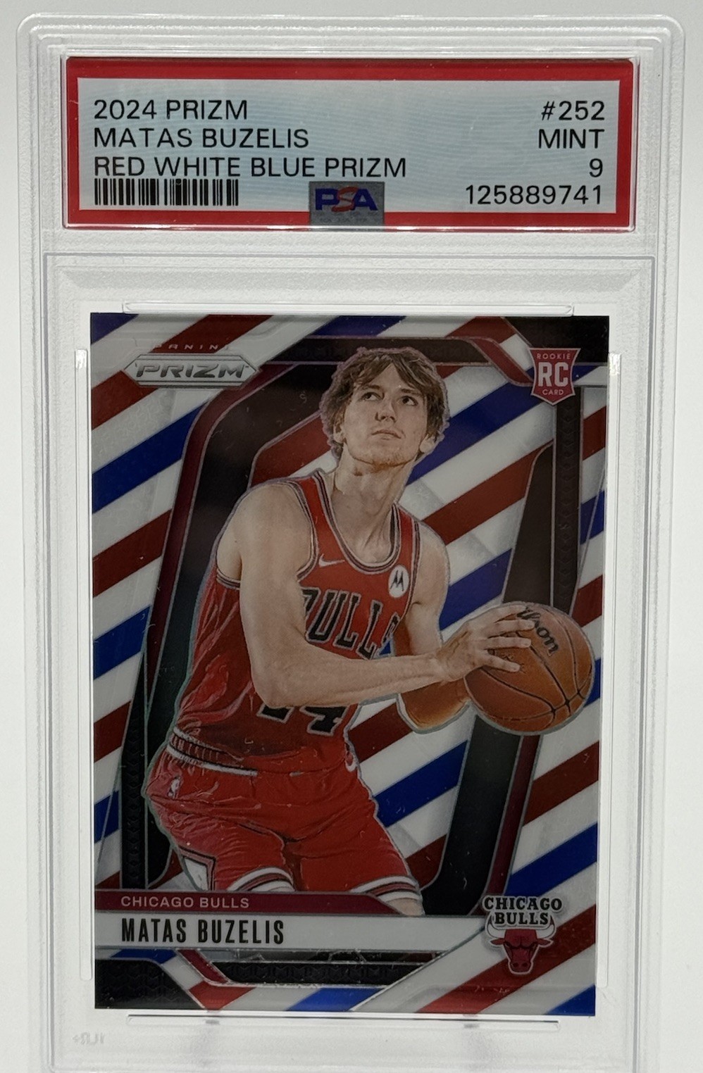 2024-25 Prizm Matas Buzelis RC Red White and Blue #252 Bulls PSA 9 Mint RWB