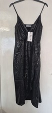 Na-kd wrap over sequin dress uk 8 eu 34 black sleeveless new