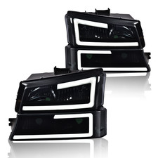 Led Drl Smoke Lens Black Housing Headlights For 2003-2007 Chevy Silverado 1500