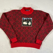 Vintage 80s Woolrich Sweater Women's Medium Red Sheep Lamb Pullover Cottagecore