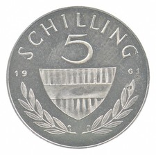 SILVER - Quarter-Sized - 1961 Austria 5 Schilling - World Silver Coin *942