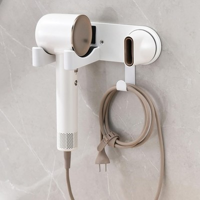 White Hair Dryer Holder Wall Mounted Blow Organizer Cable Storage Aluminum