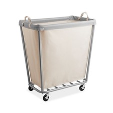 Commercial Heavy Duty Large Rolling Canvas Bin Laundry Hamper on Wheels, White