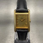 Seiko Tank Watch Women 18mm Gold Dial Gold Tone Rectangle 1400-5039 New Batt