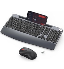 Ergonomic Wireless Keyboard Mouse Combo with Wrist Rest Phone Holder Grey