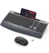 Ergonomic Wireless Keyboard Mouse Combo with Wrist Rest Phone Holder Grey
