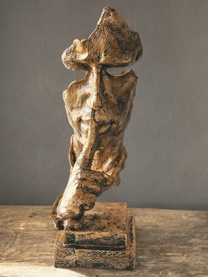 Silence Is Golden Abstract Statue Decorative Gold Resin Figure 10.5'' tall