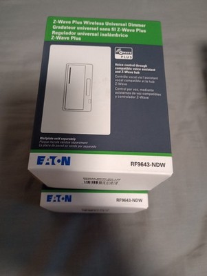 Set Of 2, EATON RF9643-NDW-BX-LW Z-Wave Plus wireless universal dimmer switch