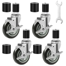 4 inches Prep Table Wheels Set of 4, 1-1/2" and 1-5/8" Black, Silver 