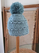 Hand crochet newborn baby hat green with bobble