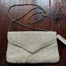 Vintage La Regale Beaded Clutch Bag Cream Ivory Style Evening Purse NOS