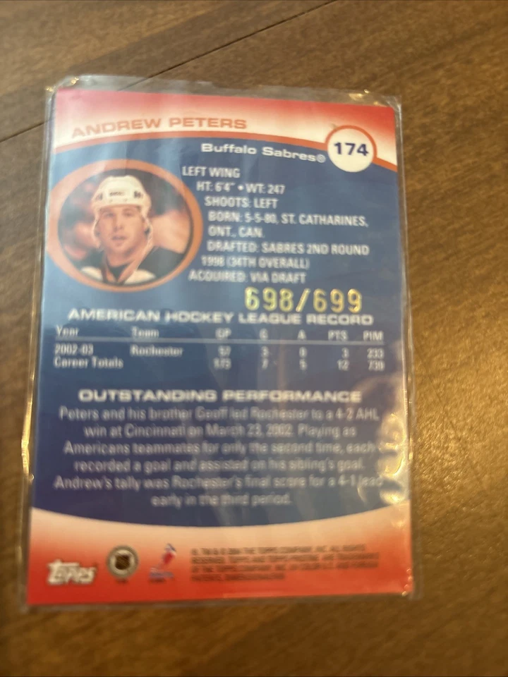 2003-04 TOPPS PRISTINE ROOKIE RC #174 Andrew Peters /699  - Image 2 of 2