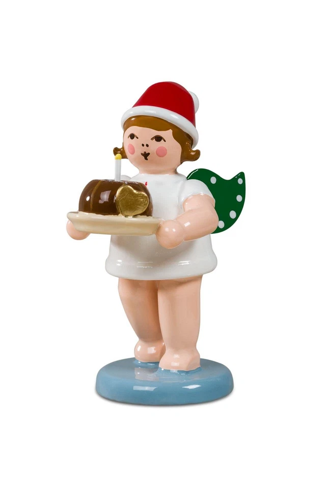 Ange de Noël Avec Gâteau Couronne Hauteur Environ 6,5cm Neuf Bois D'Anges - Photo 1/1