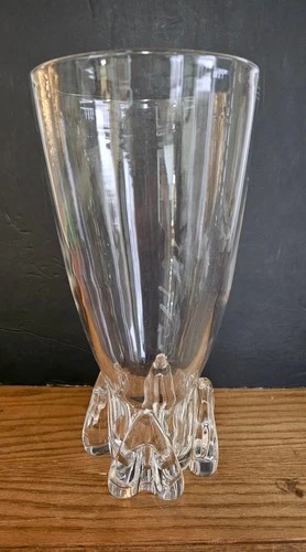 Vintage Steuben Crystal Tall Vase  Hand-Blown Art Glass Upside down V base