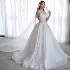 Exquisite Lace Off Shoulder White Wedding Dress Beaded Floor-Length Bridal Gowns