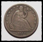 1866-P   SEATED LIBERTY HALF DOLLAR Original VG  #24D71 .900 SILVER US COIN