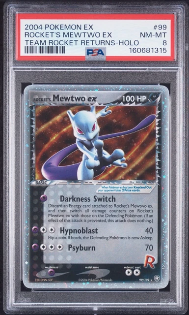 🚀🧬 PSA 8 | Rocket's Mewtwo ex #99 Holo | EX Team Rocket Returns 2004
