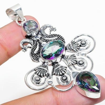 Mystischer Topas Edelstein Handarbeit 925 Sterling Silber Schmuck Anhänger...