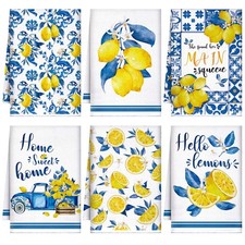 6 Pcs 24 x 16 Inch Summer Tiles Lemon Tea Kitchen Towels Bathroom Towel
