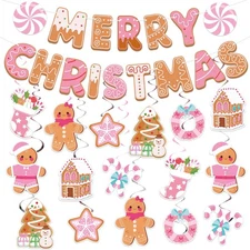 33Pcs Christmas Gingerbread Man Hanging Swirl Decorations With Merry Christma...