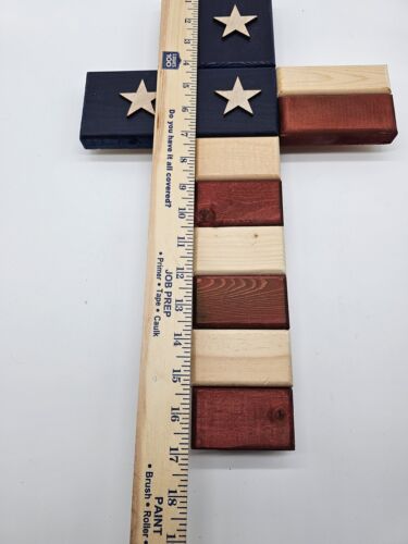 Rustic Primitive Wooden Cross With American Flag Wall Art - Picture 6 of 8