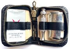 NEW VINTAGE POST WAR WEST GERMANY GILLETTE MINI SAFETY RAZOR TRAVEL SET & BLADES