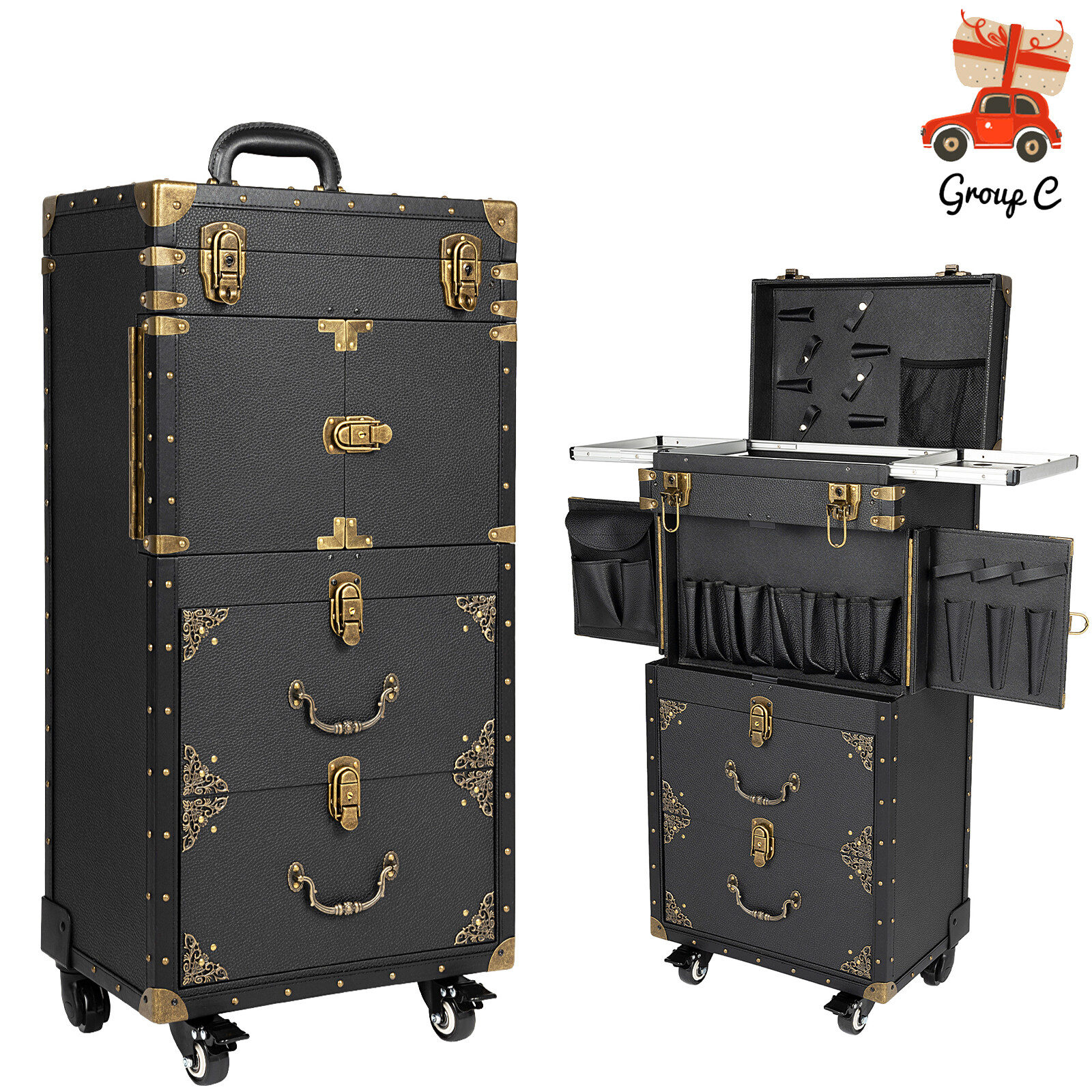 Cortapelos Protable Maquillaje Tren Estuche Comestizo Salón Almacenamiento Viaje Rodante