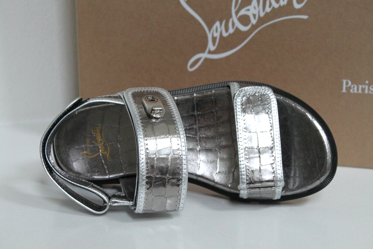 New sz 6.5 / 36.5 Christian Louboutin Silver Logo Lock leather