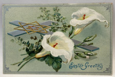 Easter Greeting, Star of David, White Flowers, Vintage Holiday TUCK Postcard