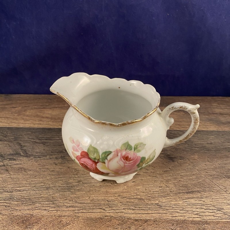 Leuchtenburg Germany Porcelain Creamer Pink Roses, Green Castle Mark