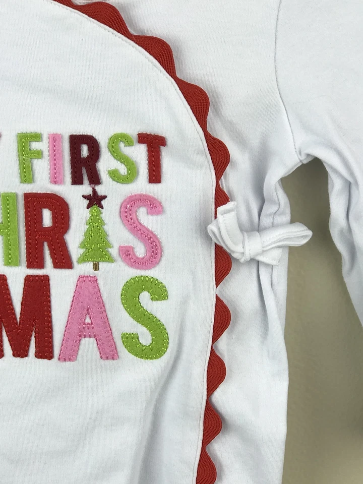 Mud Pie Baby Girls 3-6 Meses My First Christmas Ric Rac Kimono Sleeper $34 NOVO - Imagem 4 de 4