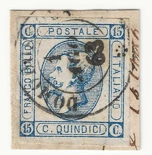 1863 Regno - 15 c. litografico Matraire del I tipo annullo di Domodossola
