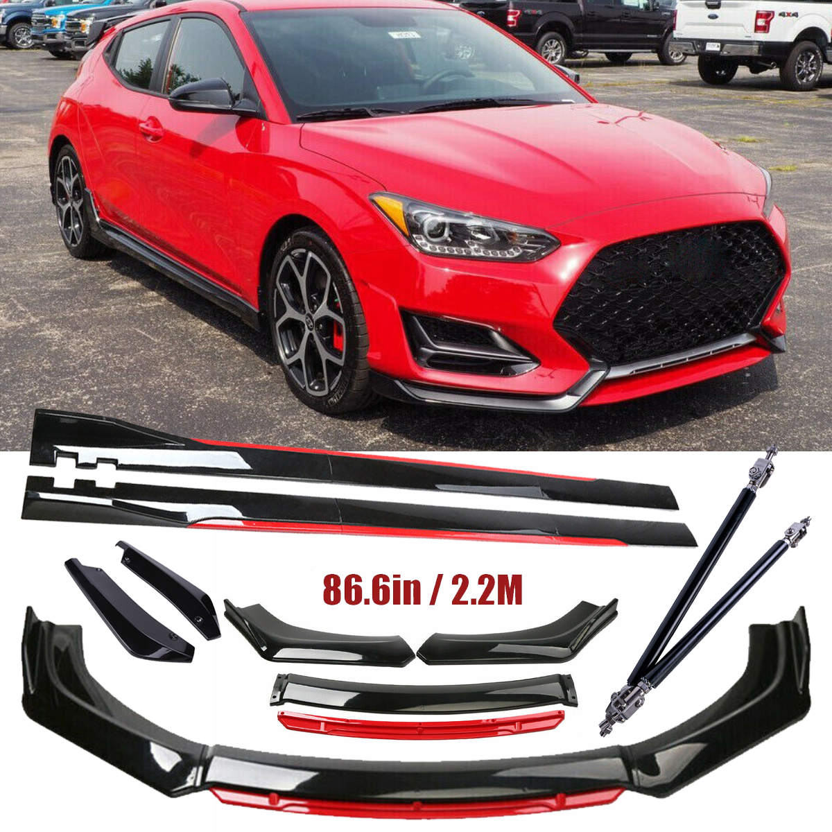 For Hyundai Veloster Front Bumper Lip Spoiler Splitter Side Skirt Glossy Black