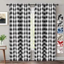Country Farmhouse Buffalo Plaid Checked Blackout Curtains Window Drapes 2 Panels
