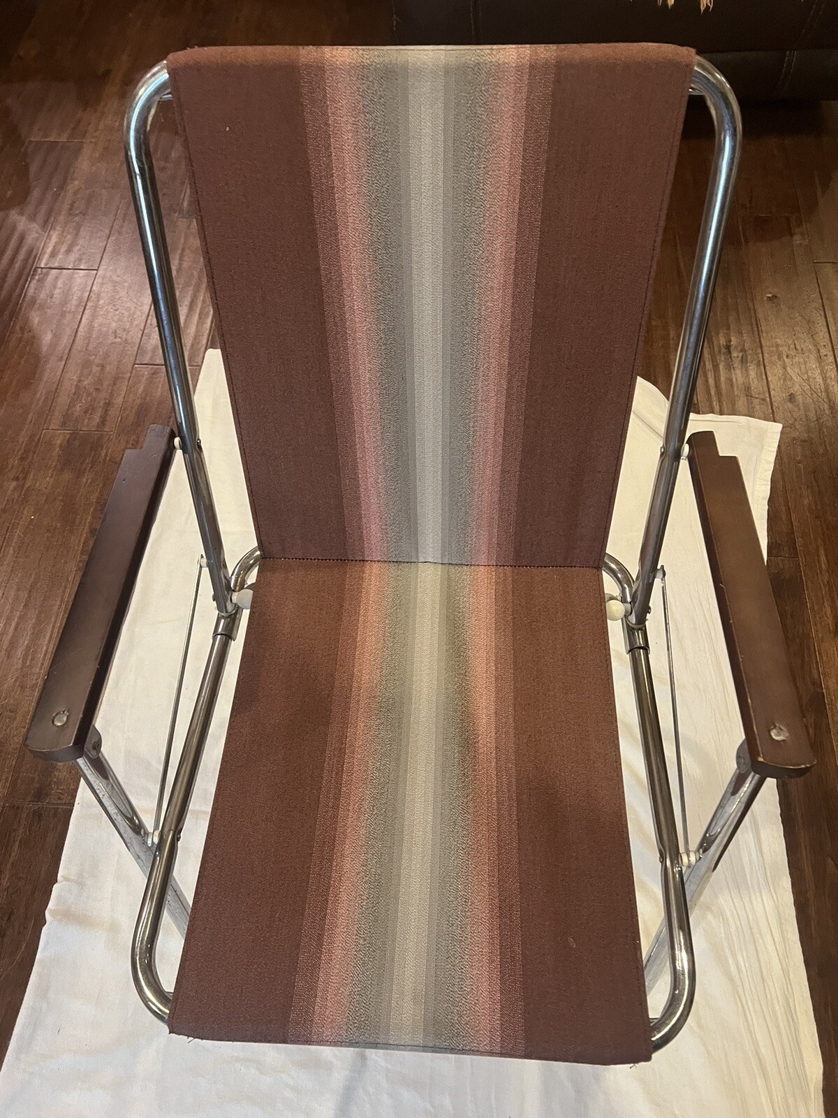 Set Of 2 Airstream Folding Chairs Camping Maroon W/stripes ZipDee MCM