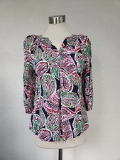 Crown & Ivy 3/4 Sleeve Blouse Multicolored Paisley Pattern Womens Small