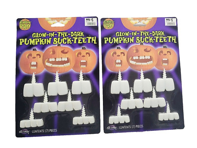 Glow In The Dark Halloween Pumpkin Teeth by Fun World Lot of 2