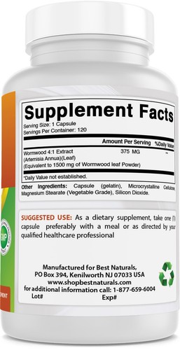 Best Naturals Wormwood Extract 1500 mg Equaivalent Per Serving-120 Capsules. - Picture 2 of 3