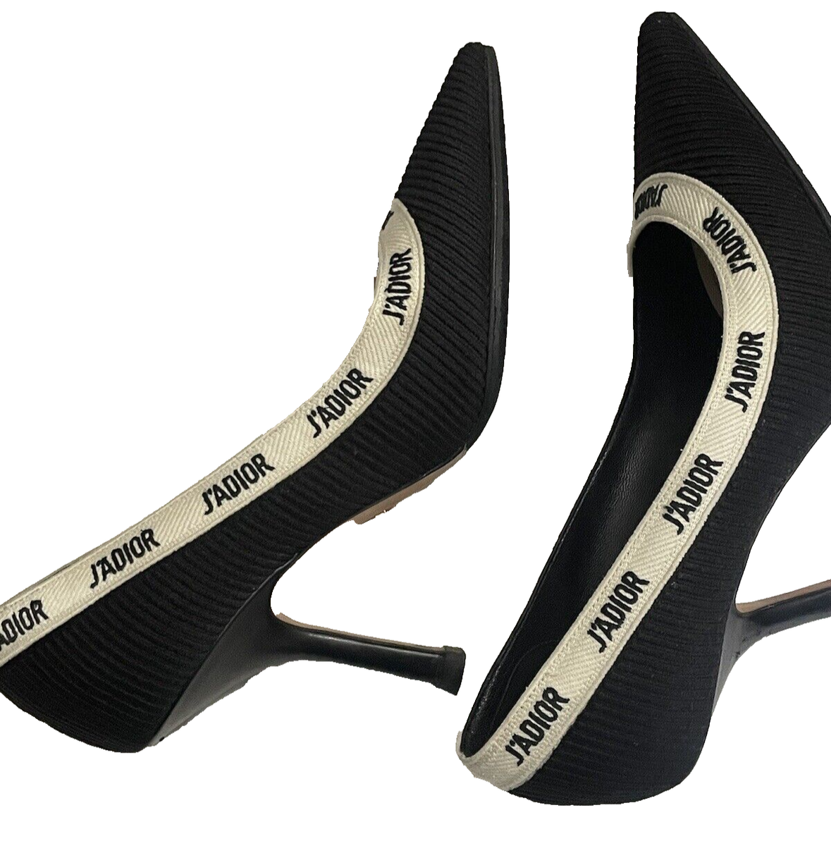 CHRISTIAN DIOR J'ADIOR BLACK WHITE RIBBON LOGO EMBROIDERED