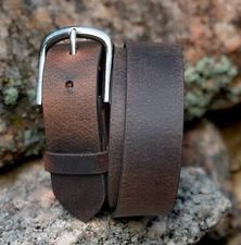 Full Grain Buffalo Leather Crazy Horse Finished Leather Belt  - Brown