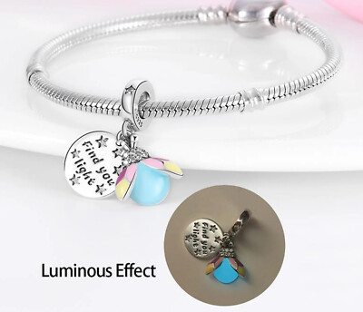 Find Your Light Glow in The Dark Feuerfliege Dangle Charm 925 Sterling Silber