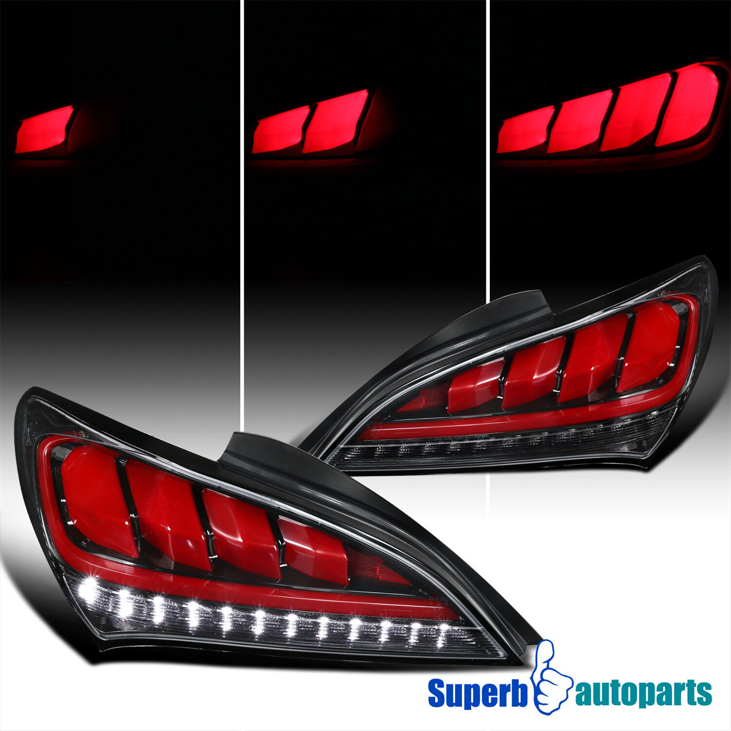 Fits 20102016 Hyundai Genesis Coupe Shiny Black Sequential LED Tail Lights Pair 841808153679 eBay