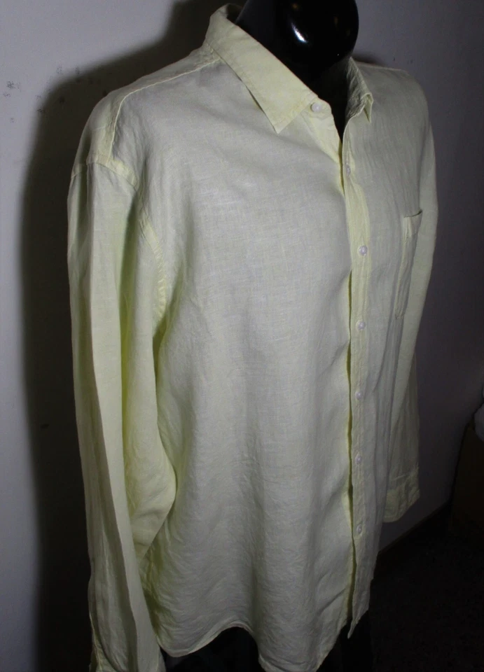 AMAZON ESSENTIALS Yellow 100% Linen Long Sleeve Shirt Men's Size XXL - Image 3 of 4