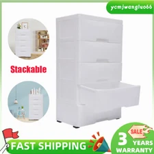 White PP Storage Cabinet Dresser Clothes Shelf Organizer W/ 5 Stackable Drawers
